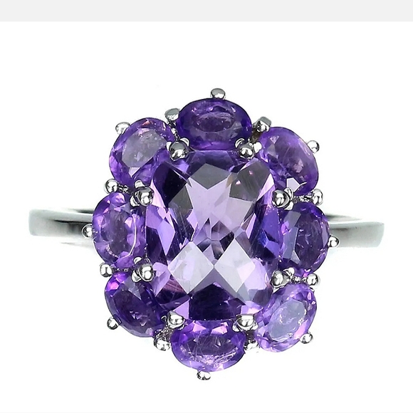 Sunny Jewels Jewelry - Octagon Natural Amethyst 9x7mm 14K White Gold Plate 925 Sterling Silver Ring 8